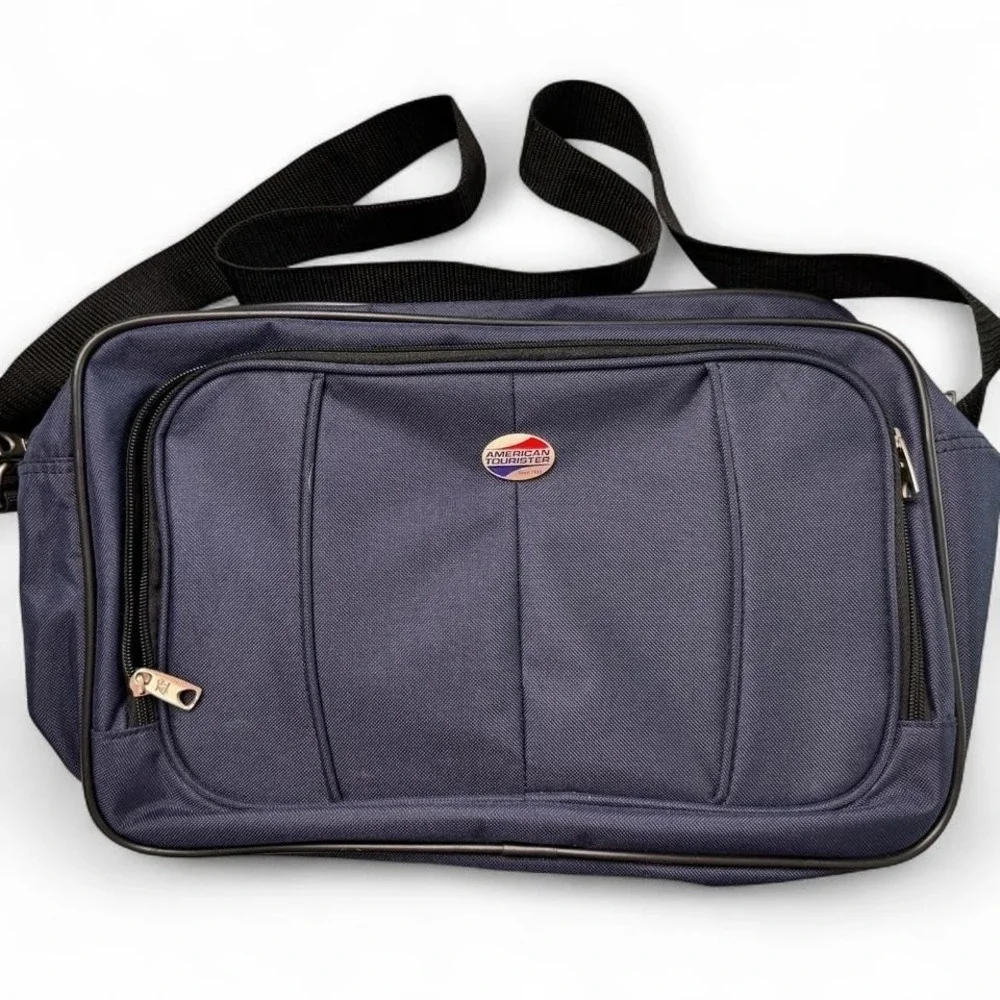 American Tourister Navy Blue Laptop Messenger Carry On Travel Bag Office 15